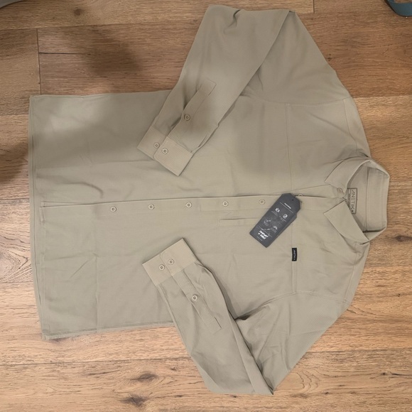 ANETIK Technician Sun Protect Button up khaki mens medium $100 - Picture 12 of 12